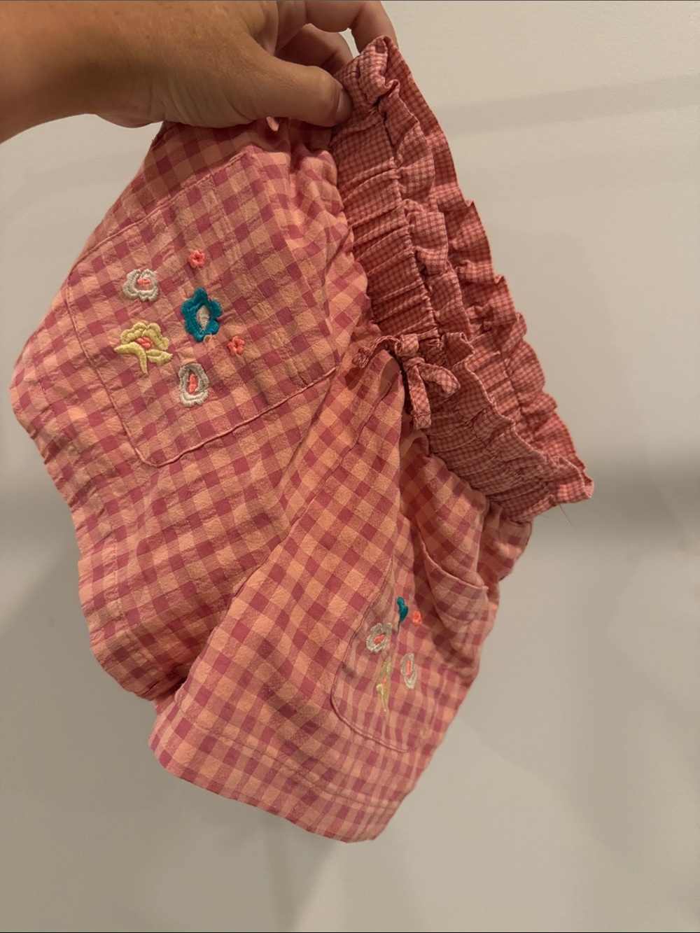 ZARA Pink Gingham Embroidered Shorts
